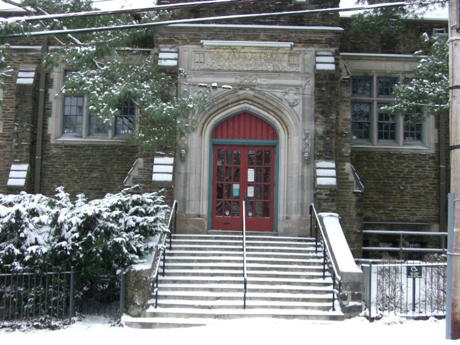 Library outside warden dr main entrance with snow